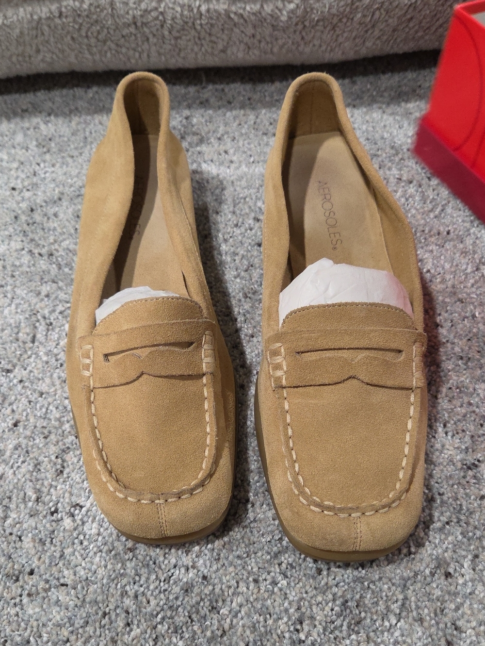 AEROSOLES Tan Suede Penny Loafers